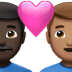 👨🏿‍❤️‍👨🏽 couple with heart: man, man, dark skin tone, medium skin tone display on Apple